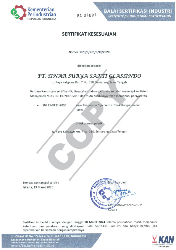 pt sinar surya sakti glassindo sni certificate